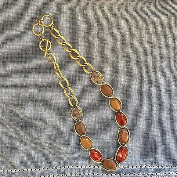 Vintage Rachel Zoe Chunky Necklace Nut Stone Gold Tone Size 16” Toggle - Picture 4 of 6